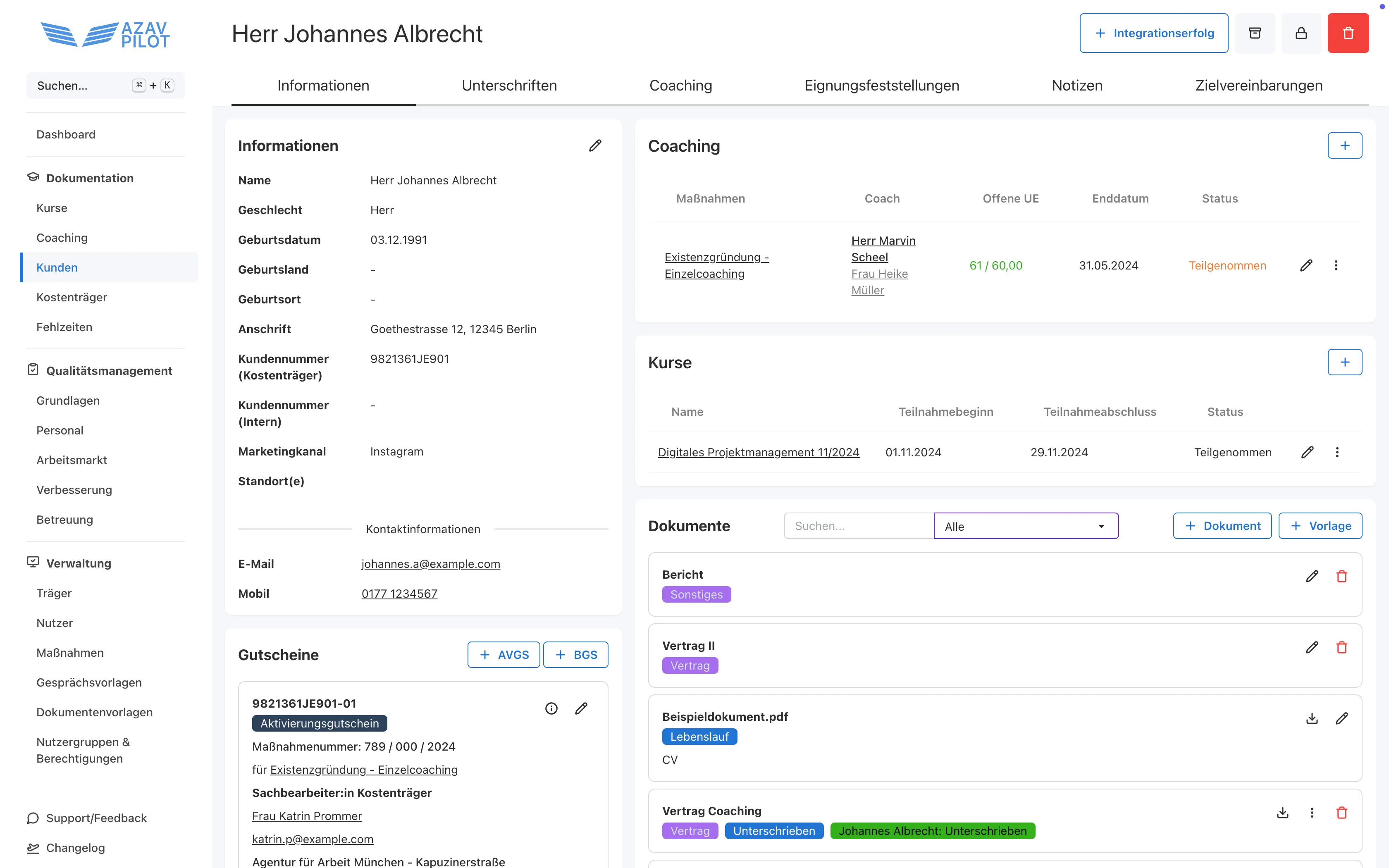 Teilnehmerverwaltung in AZAV Pilot